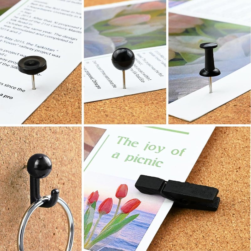 koorito 260 Pcs Push Pins Set 5 Styles Black Thumb Tacks Cute Push Pins for Bulletin Board, Cork Board - Image 3